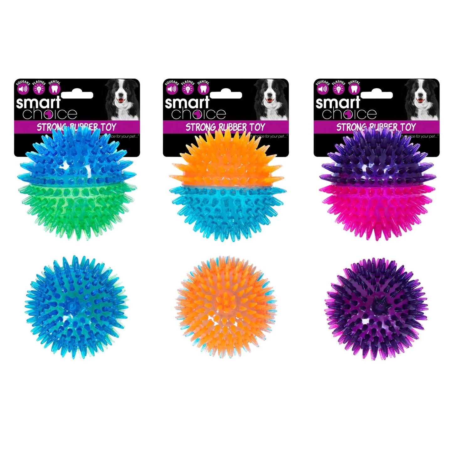 Flashing Squeaky Rubber Spikey Dog Ball Toy 8cm